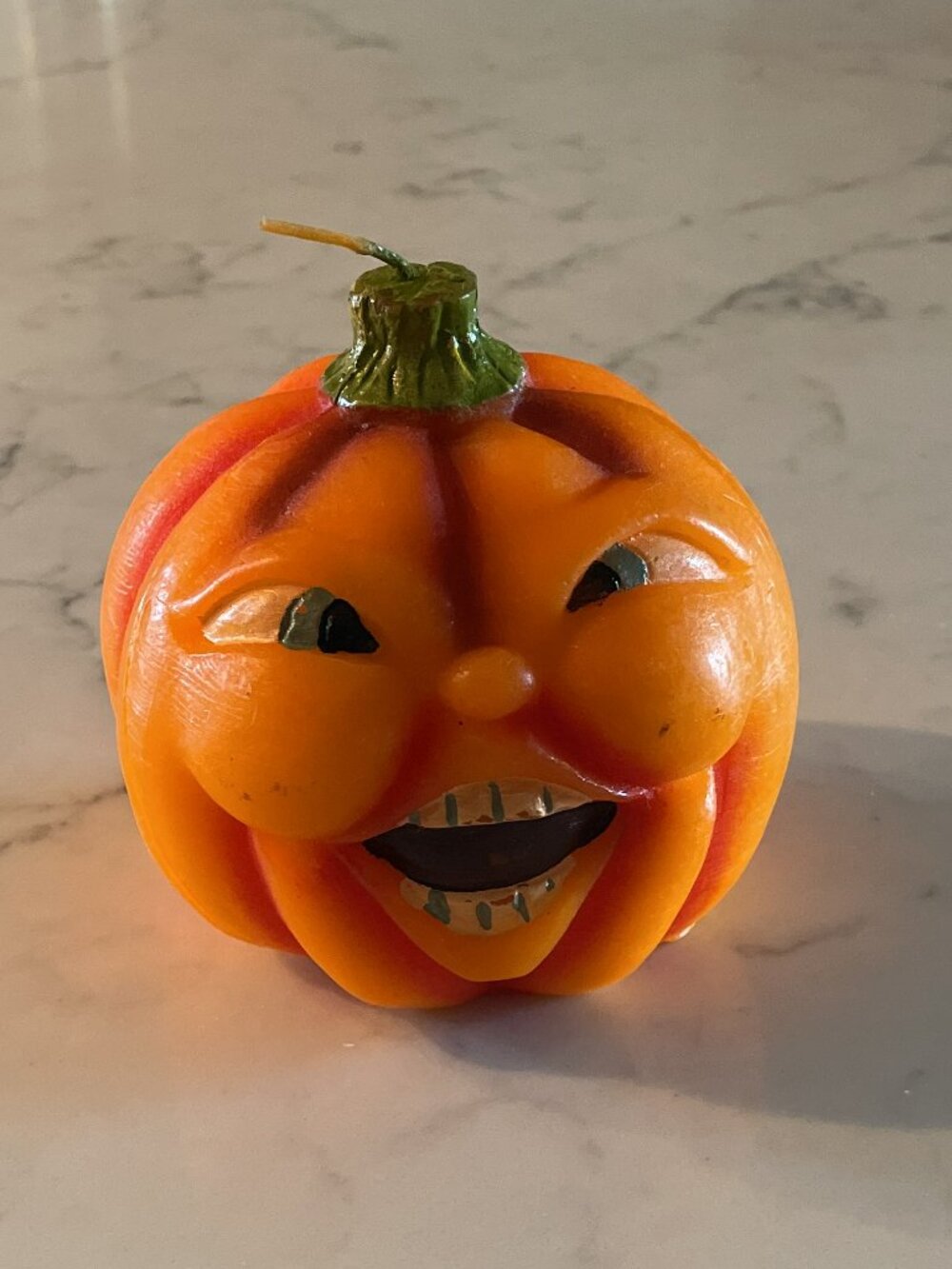Vintage Halloween Jack O Lantern Pumpkin Candle 4" Funny Angry Face